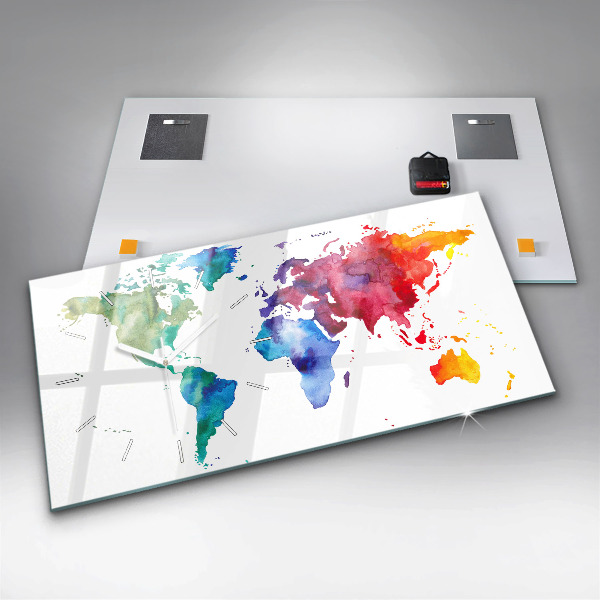 Horloge rectangulaire horizontale 'Carte du monde à l''aquarelle'