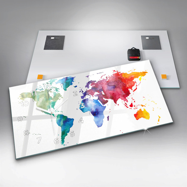 Horloge rectangulaire horizontale 'Carte du monde à l''aquarelle'