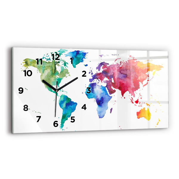 Horloge rectangulaire horizontale 'Carte du monde à l''aquarelle'
