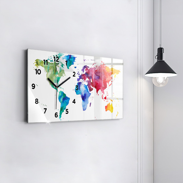 Horloge rectangulaire horizontale 'Carte du monde à l''aquarelle'