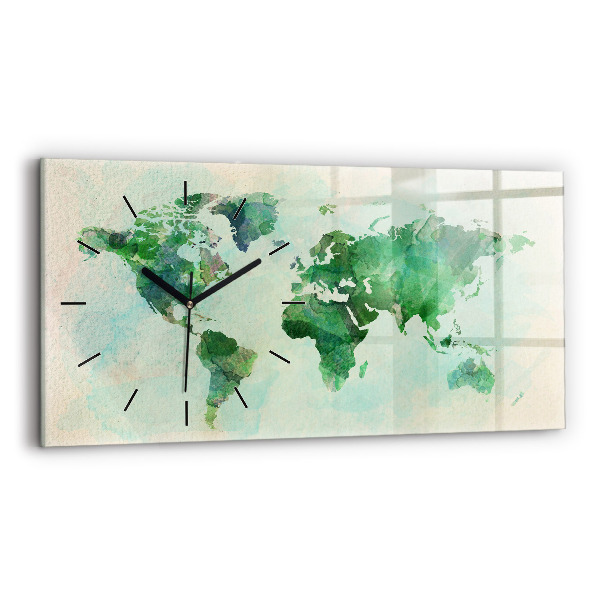 Horloge rectangulaire horizontale 'Carte du monde à l''aquarelle'