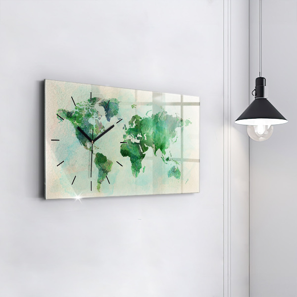 Horloge rectangulaire horizontale 'Carte du monde à l''aquarelle'