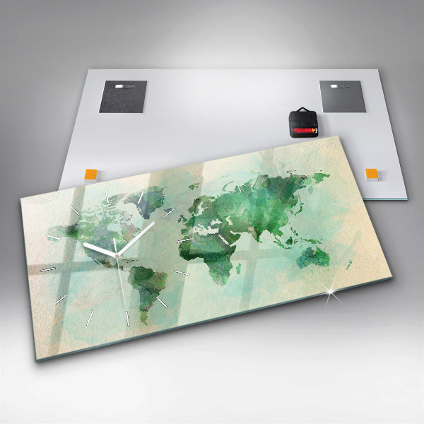 Horloge rectangulaire horizontale 'Carte du monde à l''aquarelle'