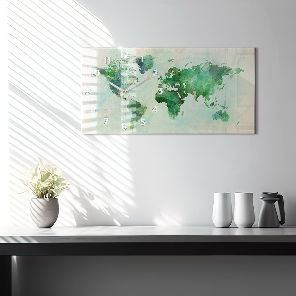 Horloge rectangulaire horizontale 'Carte du monde à l''aquarelle'