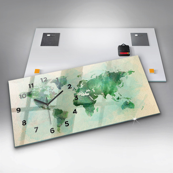 Horloge rectangulaire horizontale 'Carte du monde à l''aquarelle'