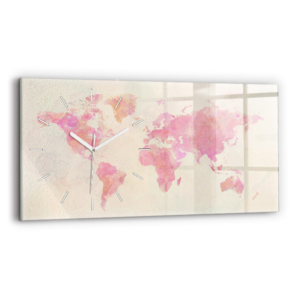 Horloge rectangulaire horizontale 'Carte du monde à l''aquarelle'