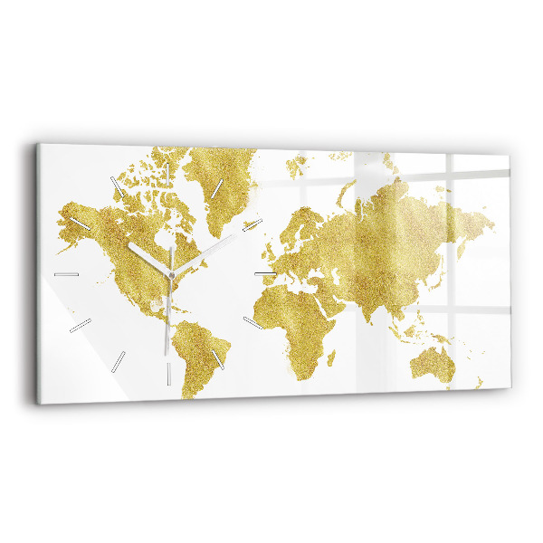Horloge rectangulaire horizontale Carte dorée du monde