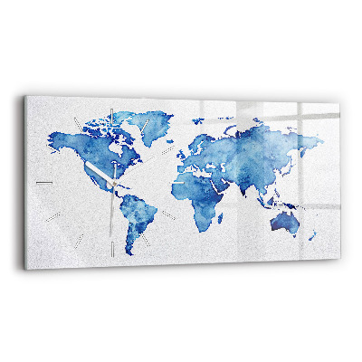 Horloge rectangulaire horizontale 'Carte du monde à l''aquarelle'
