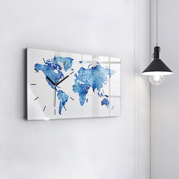 Horloge rectangulaire horizontale 'Carte du monde à l''aquarelle'