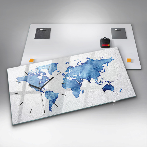 Horloge rectangulaire horizontale 'Carte du monde à l''aquarelle'