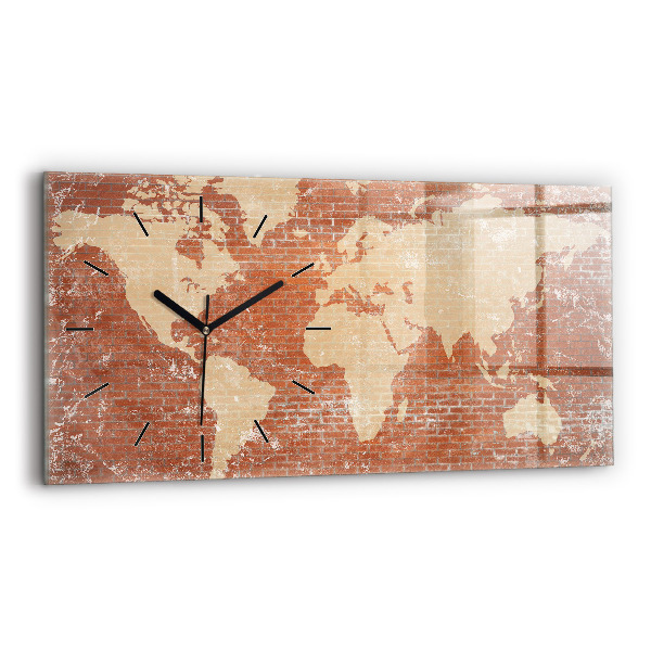 Horloge rectangulaire horizontale Carte du monde sur brique