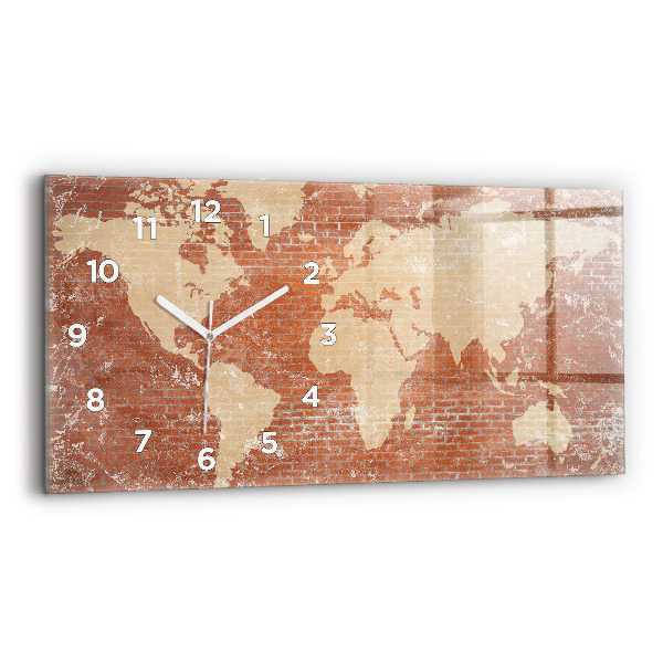 Horloge rectangulaire horizontale Carte du monde sur brique