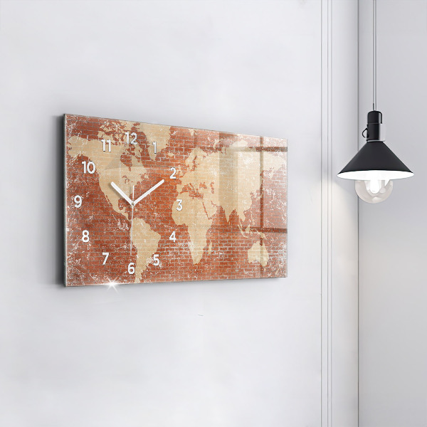 Horloge rectangulaire horizontale Carte du monde sur brique