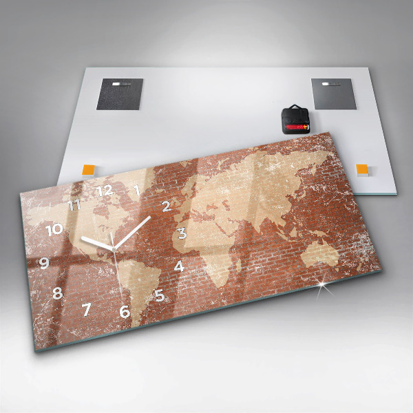 Horloge rectangulaire horizontale Carte du monde sur brique