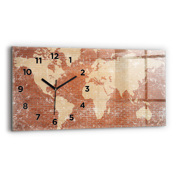 Horloge rectangulaire horizontale Carte du monde sur brique