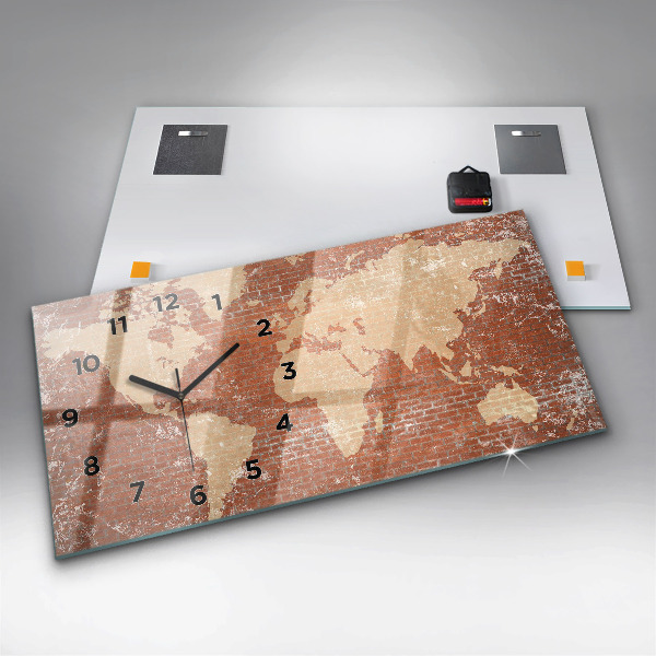 Horloge rectangulaire horizontale Carte du monde sur brique