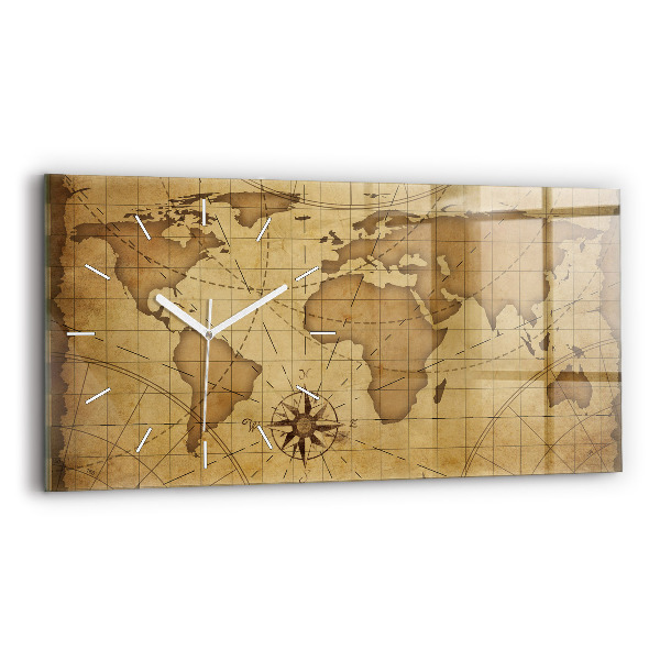 Horloge rectangulaire horizontale Carte du monde vintage