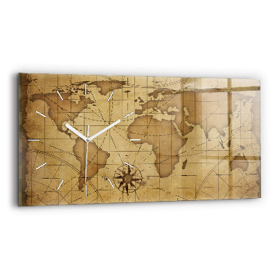Horloge rectangulaire horizontale Carte du monde vintage