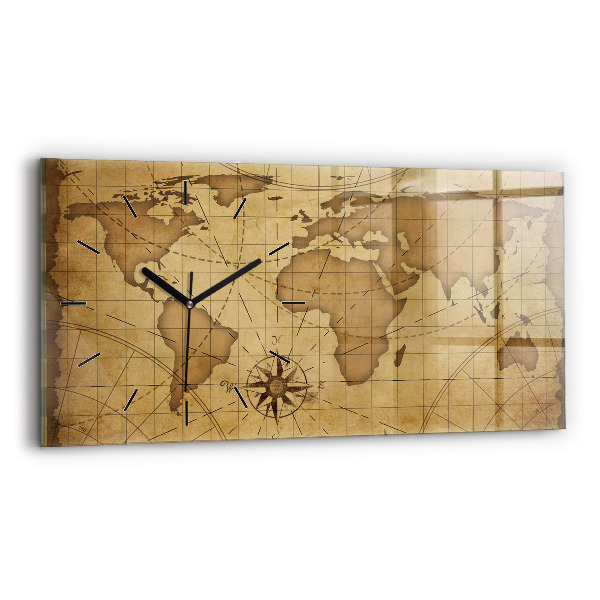 Horloge rectangulaire horizontale Carte du monde vintage