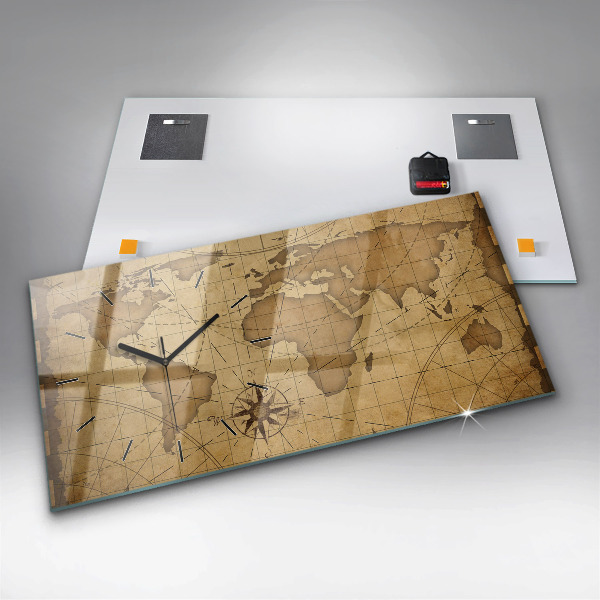 Horloge rectangulaire horizontale Carte du monde vintage