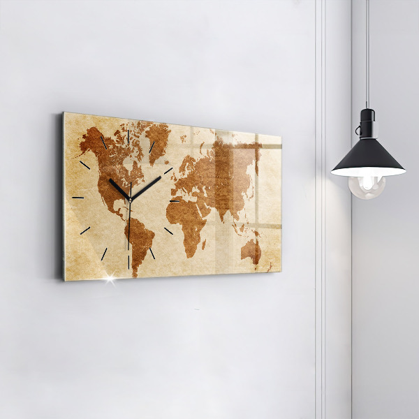 Horloge rectangulaire horizontale 'Carte du monde à l''ancienne'