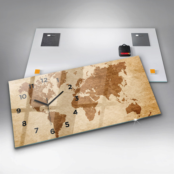 Horloge rectangulaire horizontale 'Carte du monde à l''ancienne'
