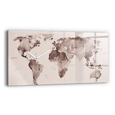 Horloge rectangulaire horizontale 'Carte du monde à l''aquarelle'