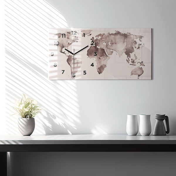 Horloge rectangulaire horizontale 'Carte du monde à l''aquarelle'