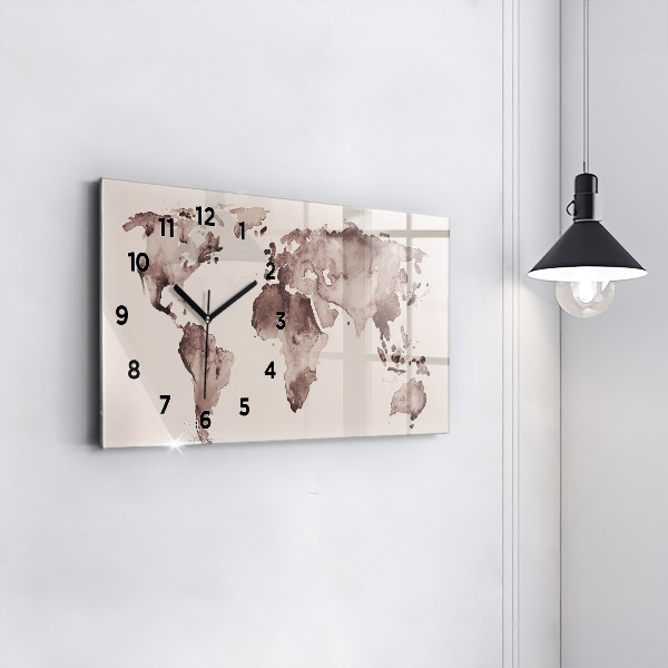 Horloge rectangulaire horizontale 'Carte du monde à l''aquarelle'