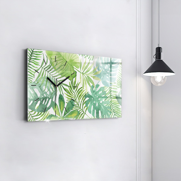 Horloge rectangulaire horizontale Feuilles vertes