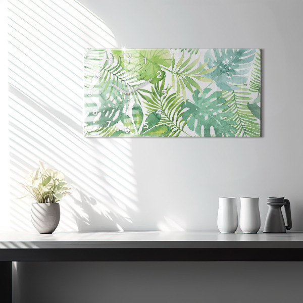Horloge rectangulaire horizontale Feuilles vertes
