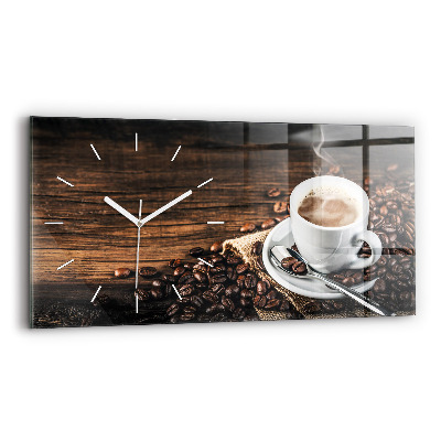 Horloge murale horizontale Tasse et grains de café