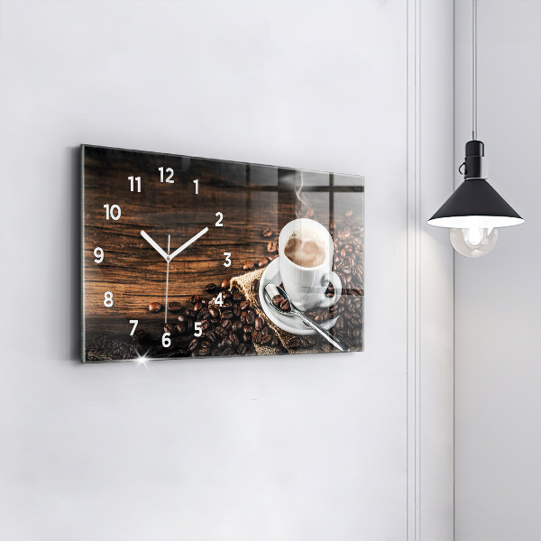Horloge murale horizontale Tasse et grains de café