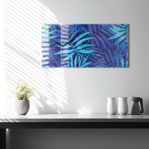 Horloge murale horizontale Feuilles bleues