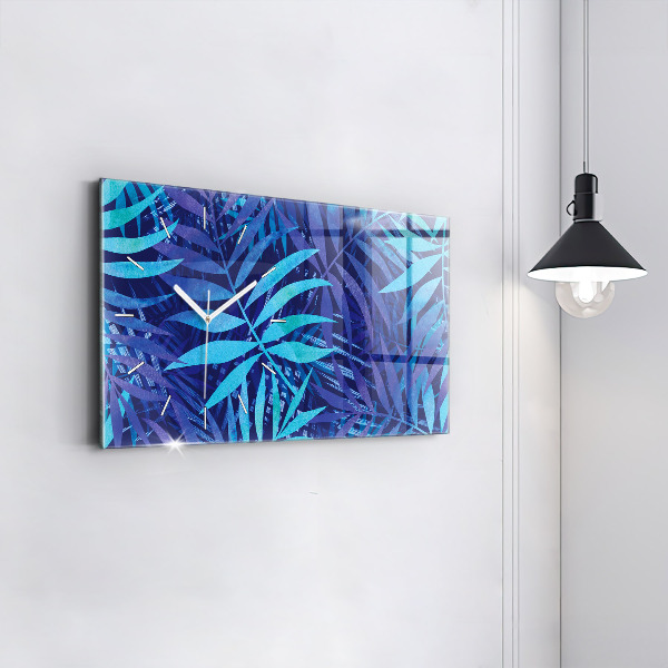 Horloge murale horizontale Feuilles bleues