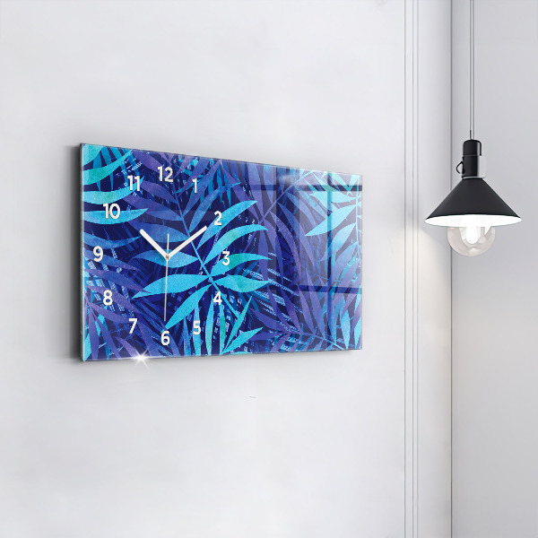 Horloge murale horizontale Feuilles bleues