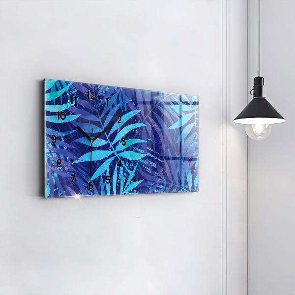Horloge murale horizontale Feuilles bleues