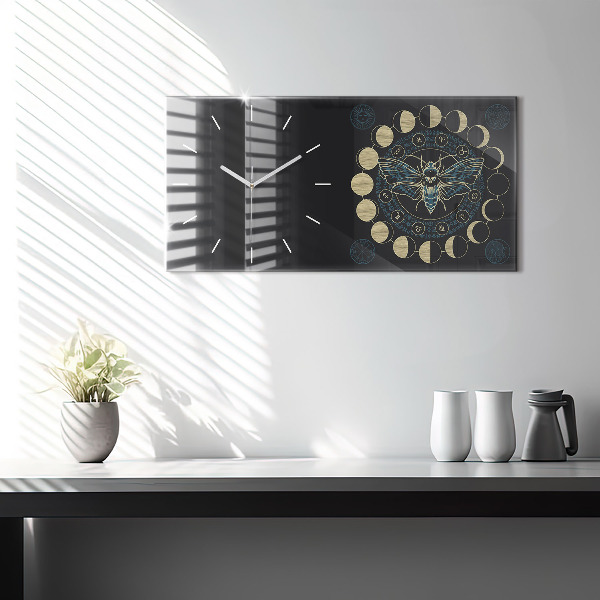 Horloge murale horizontale Phases de la lune et insectes