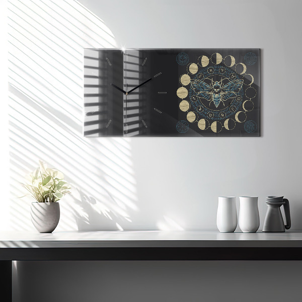 Horloge murale horizontale Phases de la lune et insectes