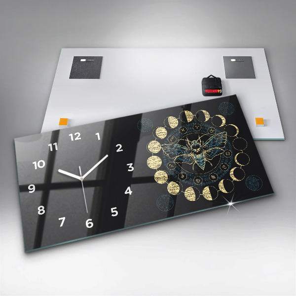 Horloge murale horizontale Phases de la lune et insectes