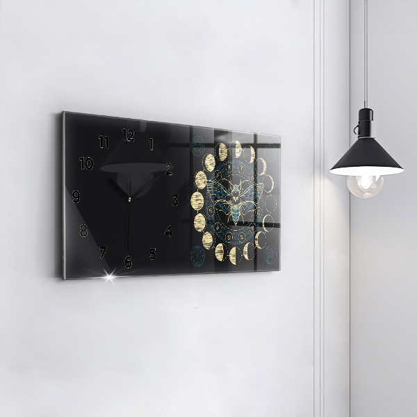 Horloge murale horizontale Phases de la lune et insectes
