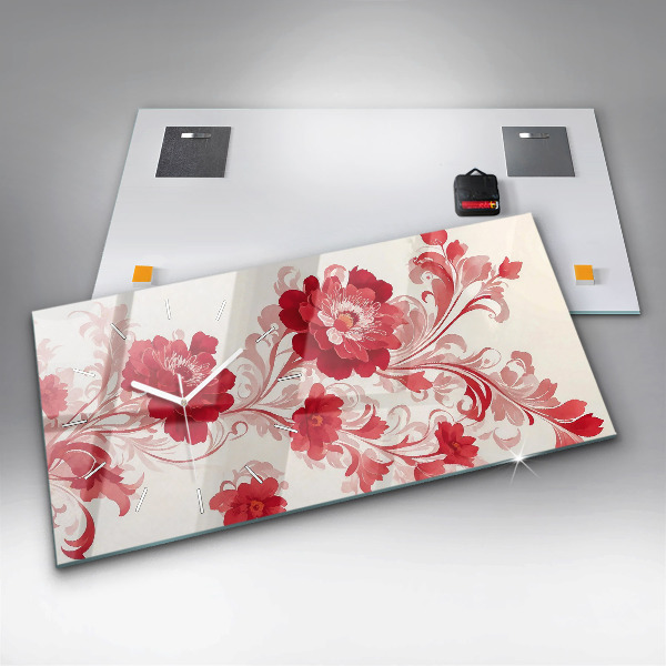 Horloge murale horizontale Fleurs rouges