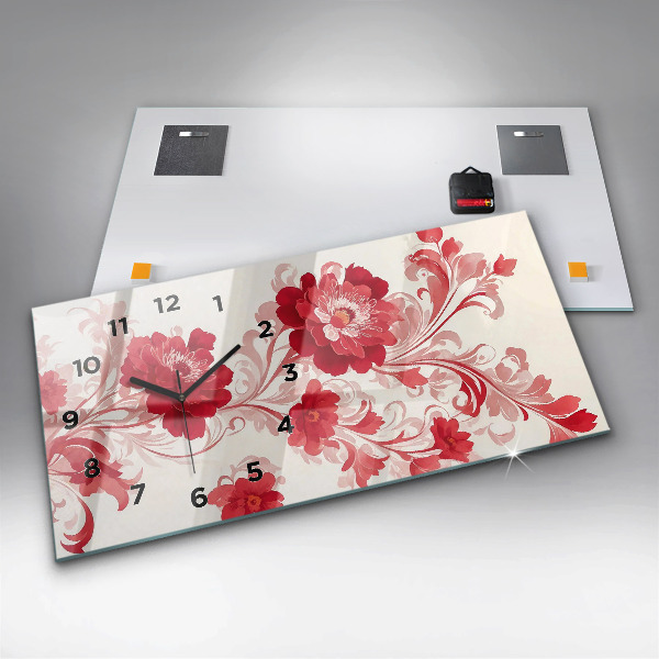 Horloge murale horizontale Fleurs rouges