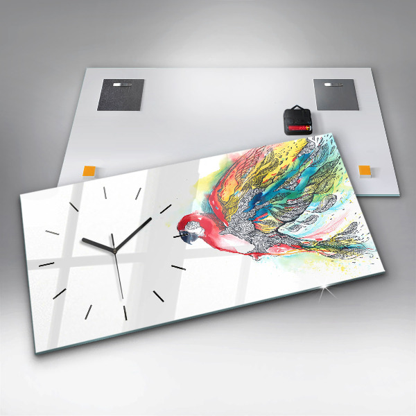 Horloge rectangulaire horizontale Perroquet coloré en vol
