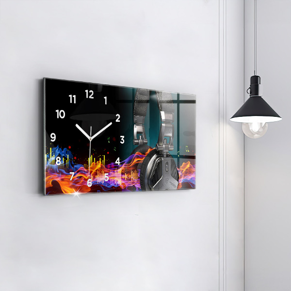 Horloge rectangulaire horizontale Casques et ondes sonores