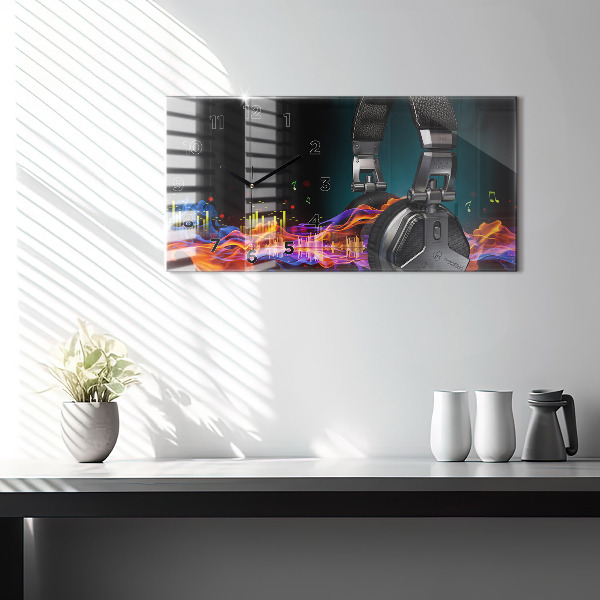 Horloge rectangulaire horizontale Casques et ondes sonores