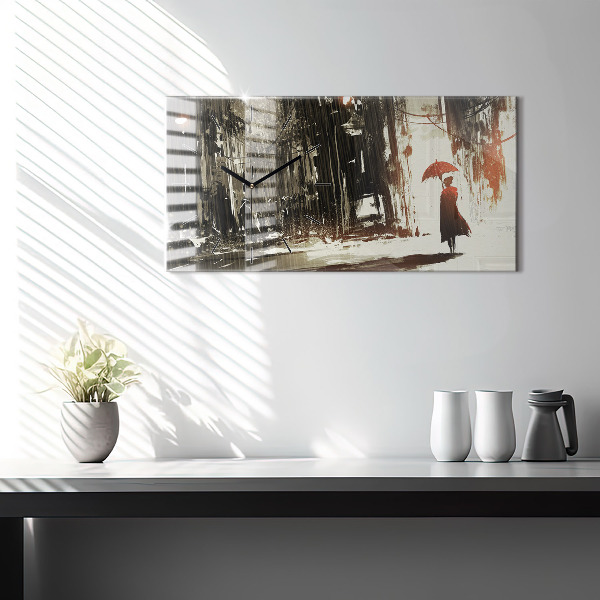 Horloge rectangulaire horizontale Femme par une nuit pluvieuse