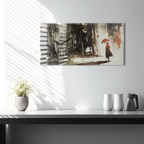 Horloge rectangulaire horizontale Femme par une nuit pluvieuse