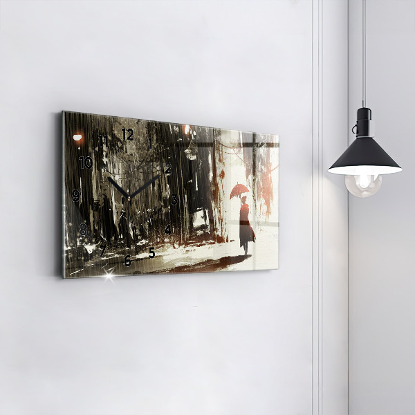 Horloge rectangulaire horizontale Femme par une nuit pluvieuse