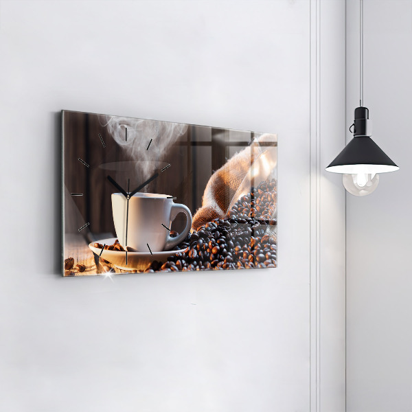 Horloge rectangulaire horizontale Une tasse de café